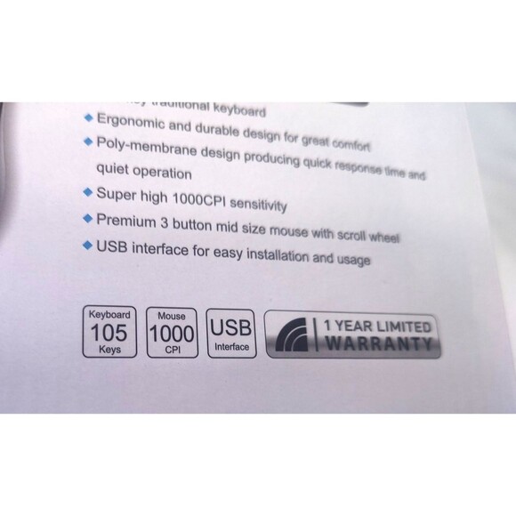 NEW Inland iC210 USB Black Keyboard And Mouse 1000 CPI Combo 105 Keys NIB In Box - Picture 6 of 11